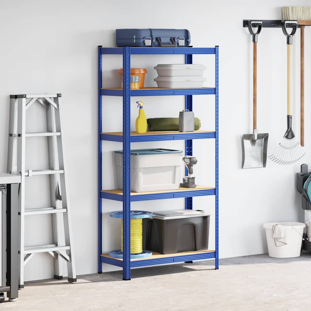 Lagerregal Mit 5 Böden Stahl & Holzwerkstoff Blau
