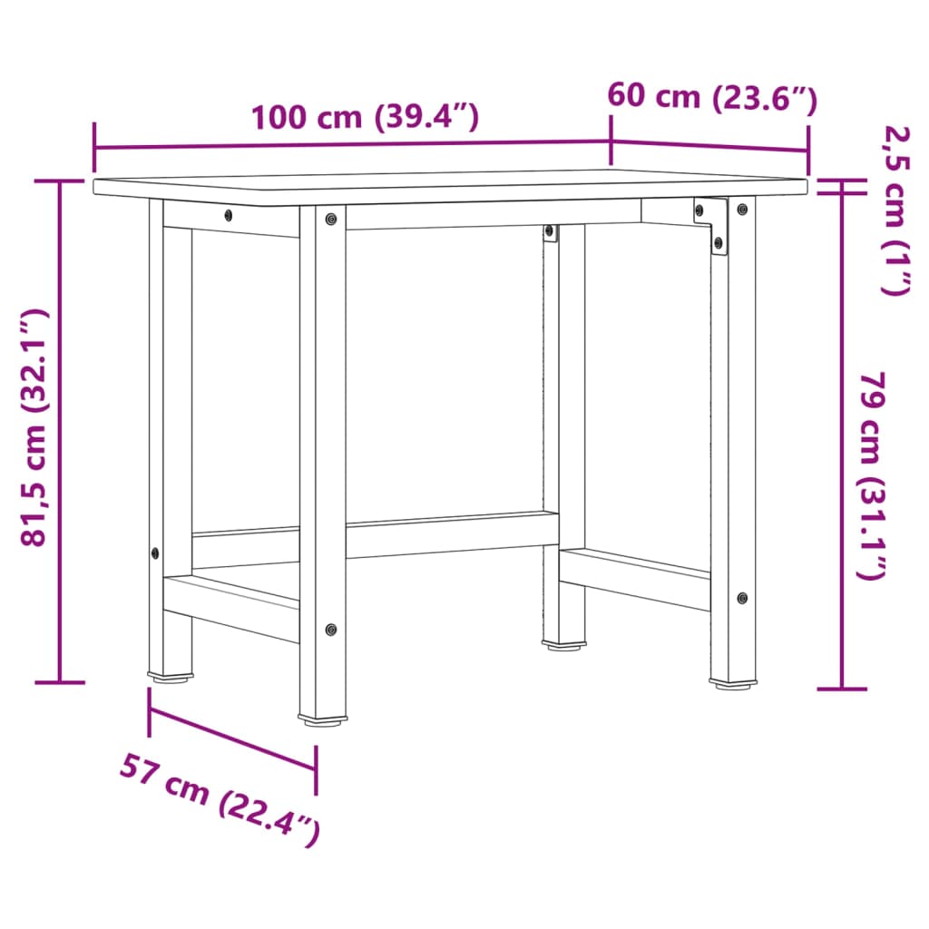 Werkbank 100X60X81,5 Cm Massivholz Buche Rechteckig