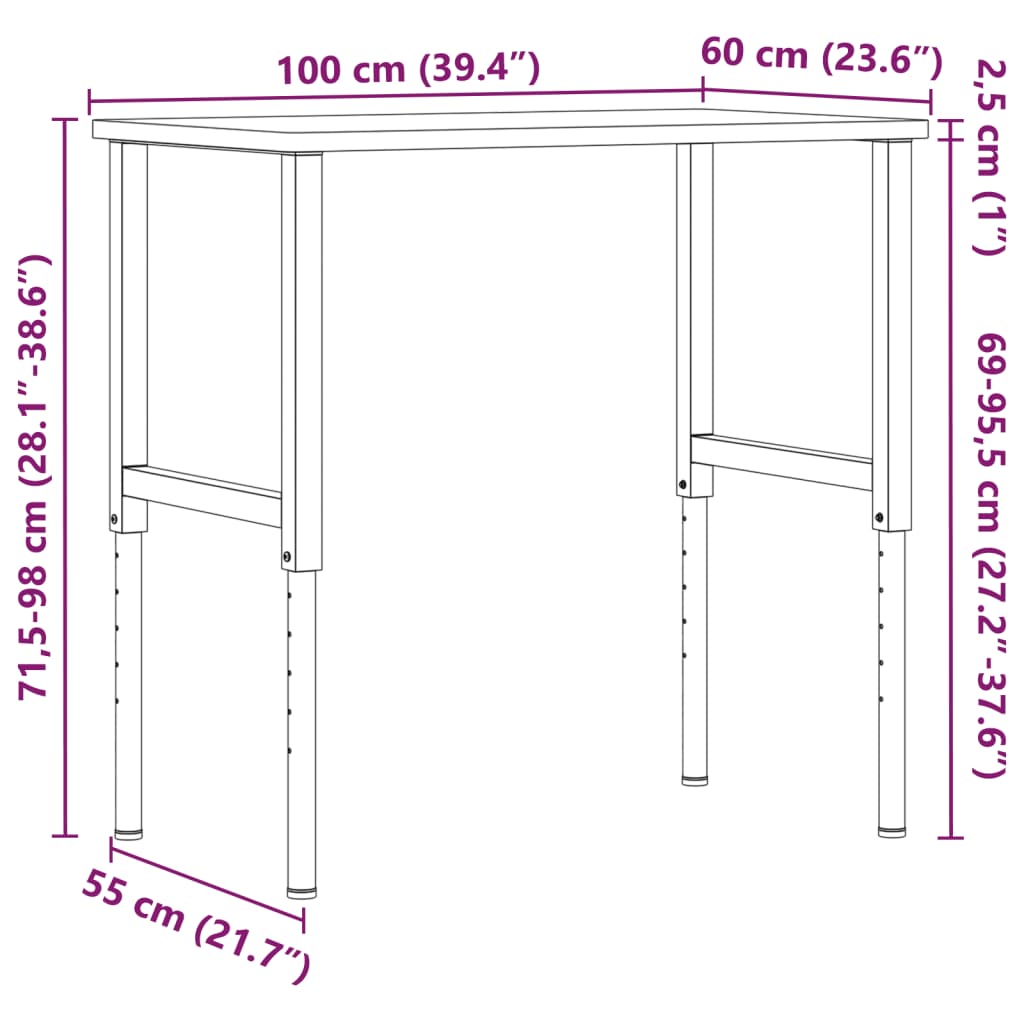 Werkbank 100X60X(71,5-98) Cm Massivholz Buche Rechteckig