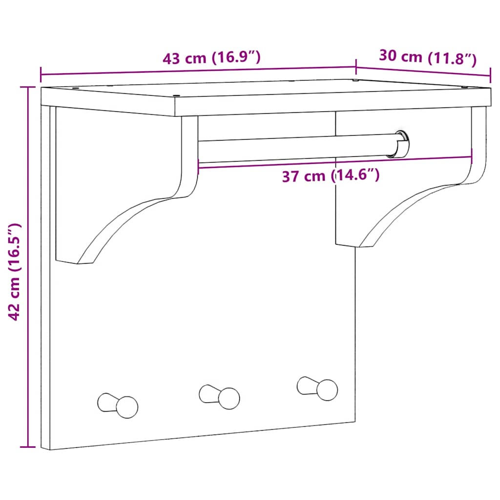 Wandgarderobe Sandnes 43X30X42 Cm Massivholz Kiefer