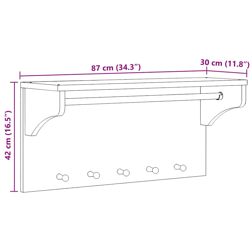 Wandgarderobe Sandnes 87X30X42 Cm Massivholz Kiefer