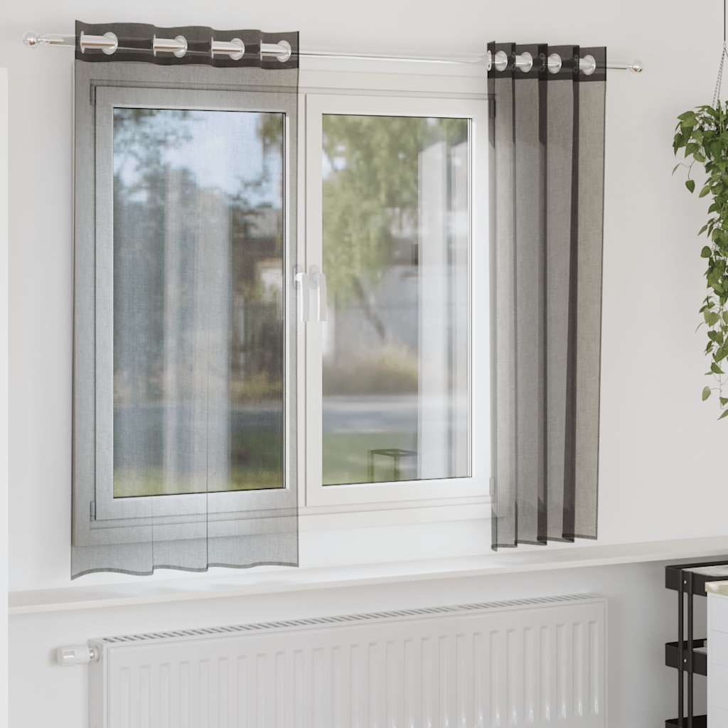 Voile Vorhänge 2 Stk. Schwarz