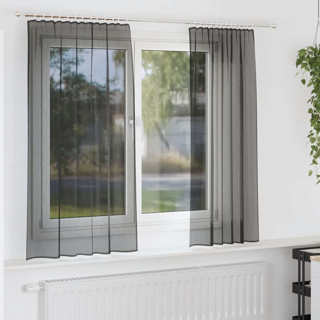 Voile Vorhänge 2 Stk. Schwarz