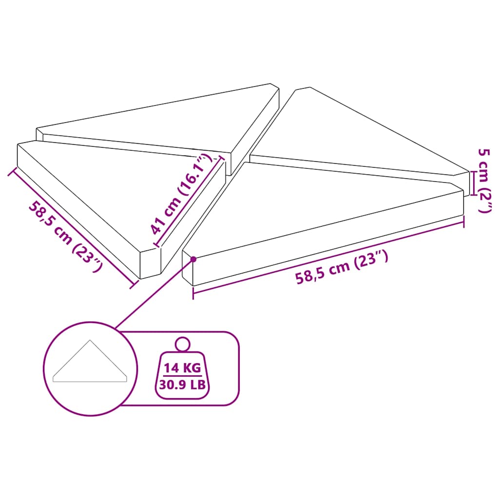 Sonnenschirm-Gewichtsplatten 4 Stk. Granit Dreieckig 14 Kg