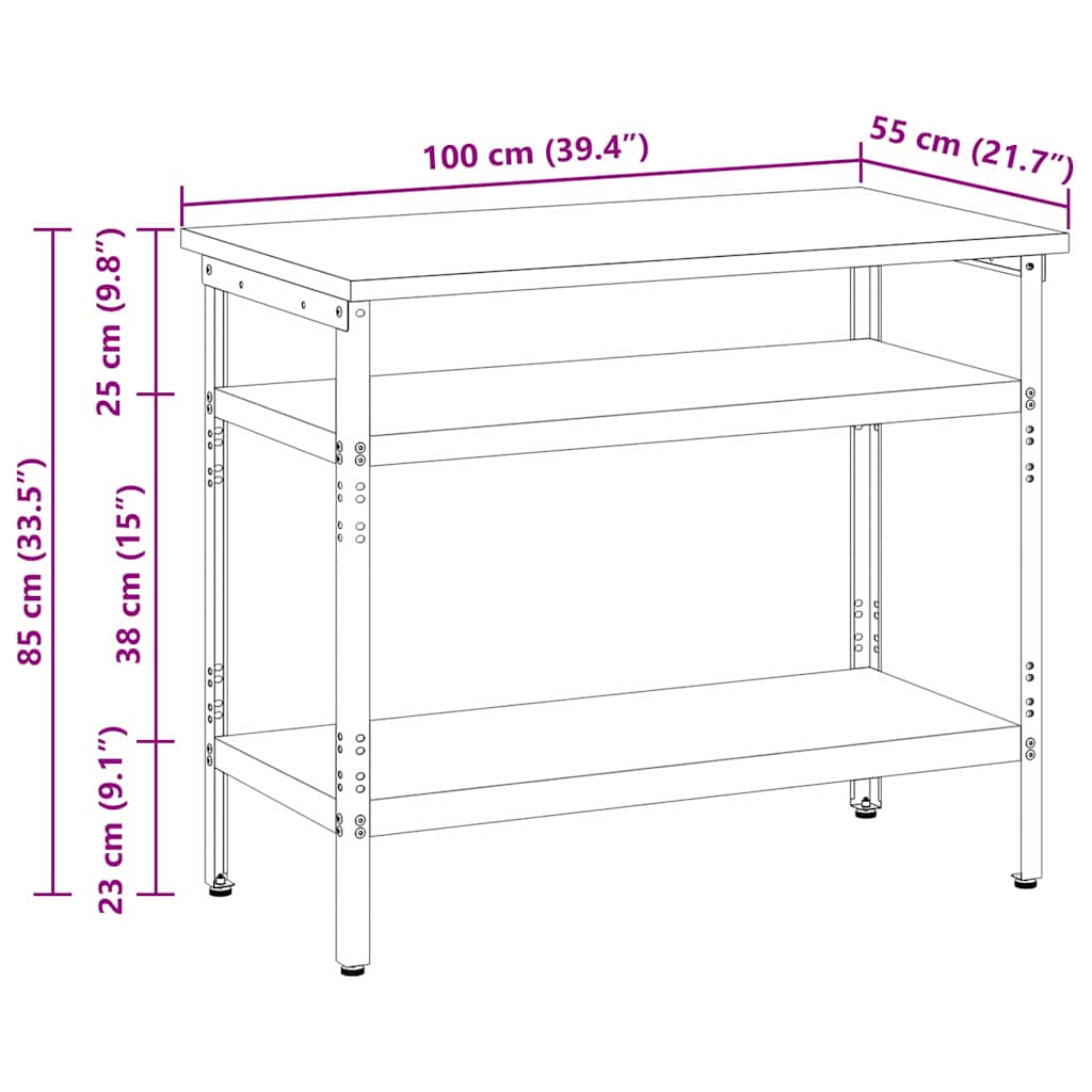 Arbeitstisch Grau 100 X 55 X 85 Cm Pulverbeschichteter Stahl