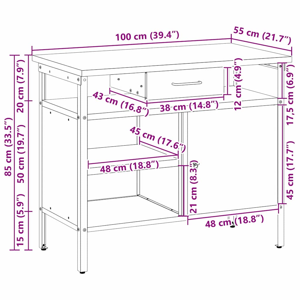 Werkbank Mit Schubladen Und Grau 100 X 55 X 85 Cm
