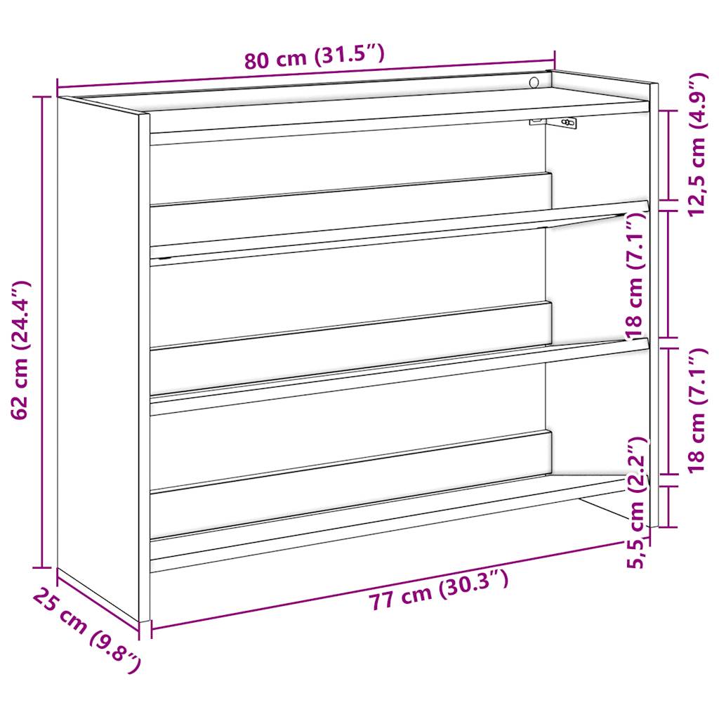 Schuhregal 80X25X Holzwerkstoff Grau Sonoma