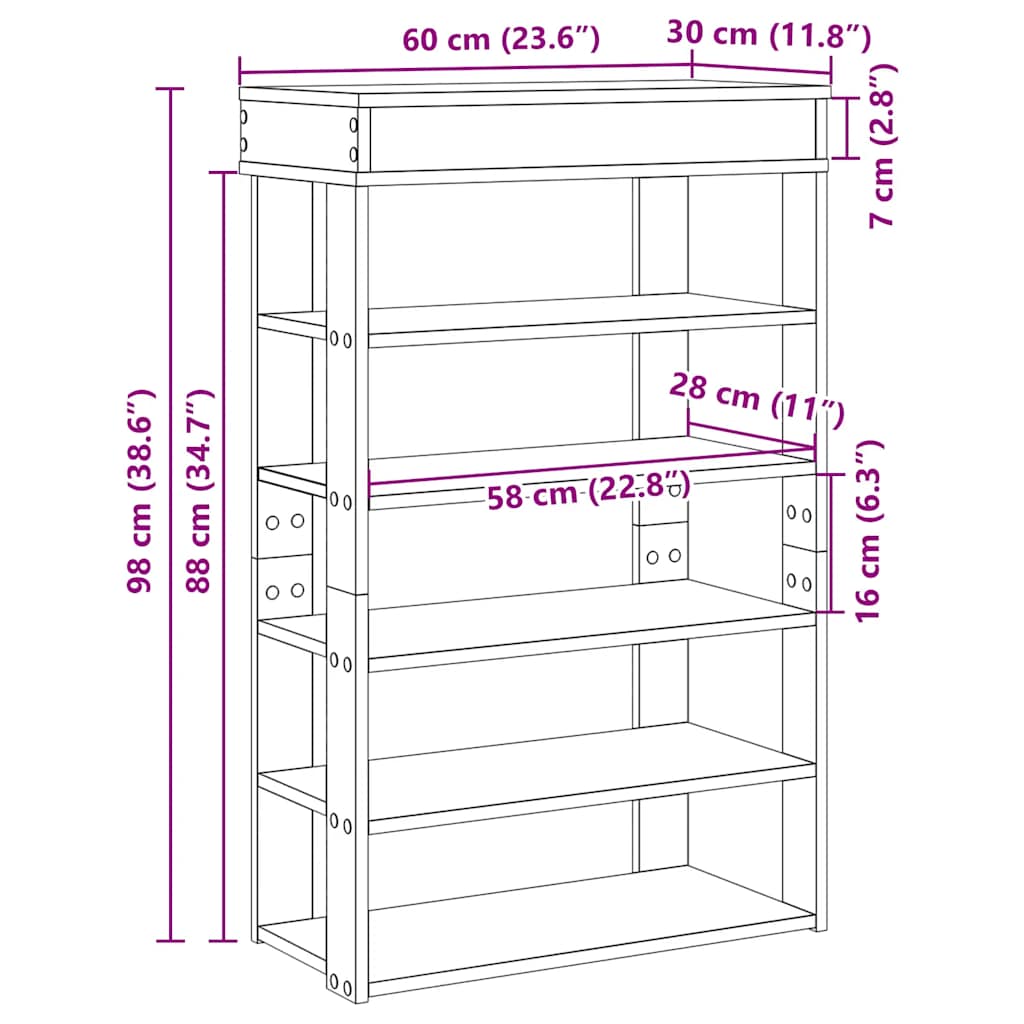 Schuhregal Sonoma-Eiche 60X30X98 Cm Holzwerkstoff Sonoma Eiche