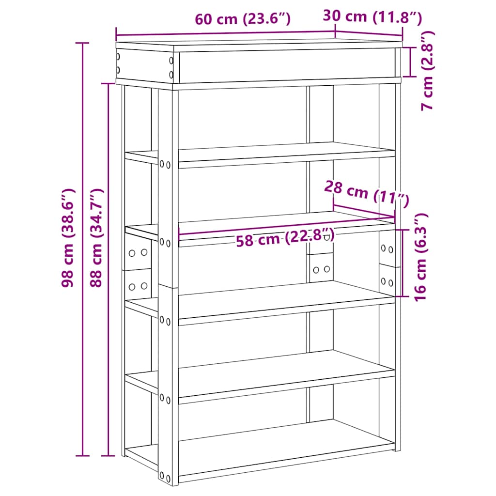 Schuhregal 60X30X98 Cm Holzwerkstoff Betongrau