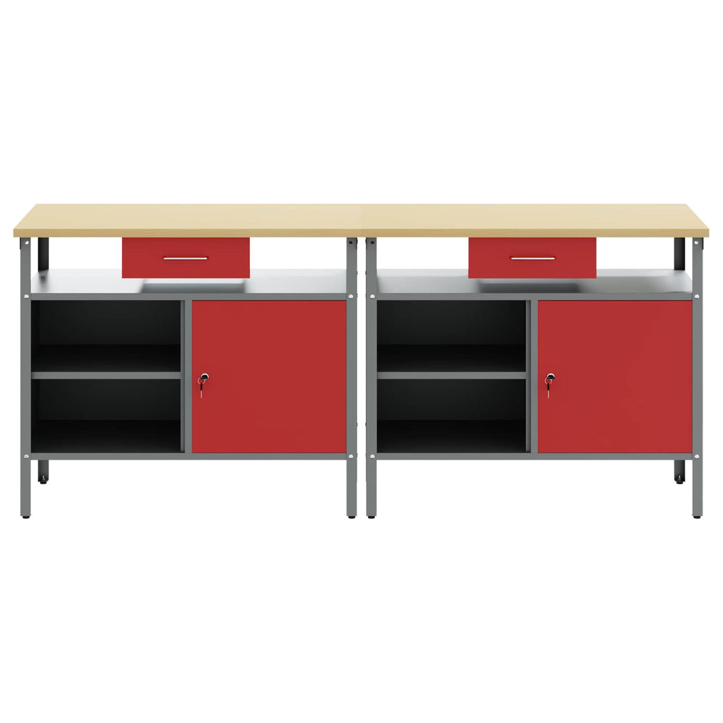 Werkbank-Set Mit Schubladen 2 Pcs Und Grau 200 X 55 X 85 Cm