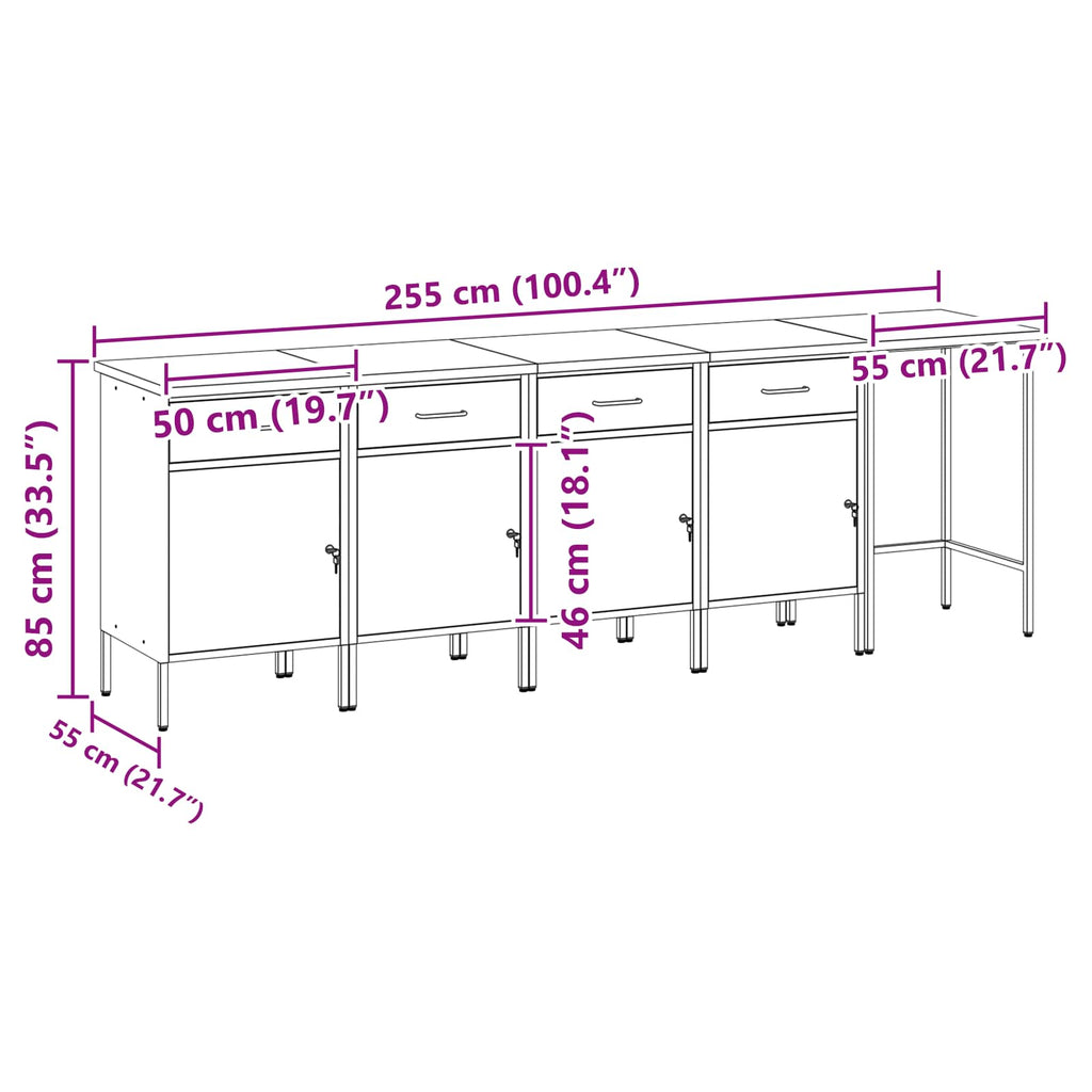 Arbeitsschrankset Mit Schubladen 5 Pcs Und Grau