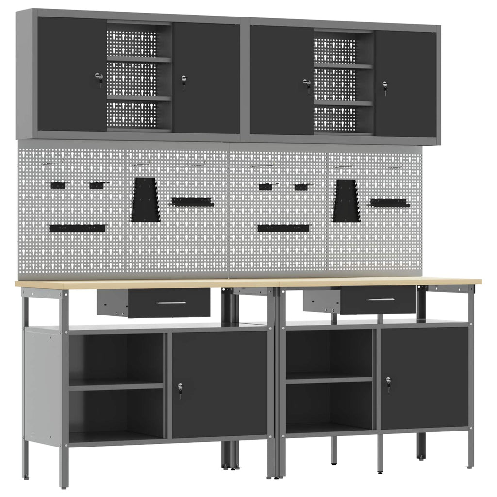 Werkbank-Set Mit Schubladen 2 Pcs Und Grau 200 X 55 X 85 Cm
