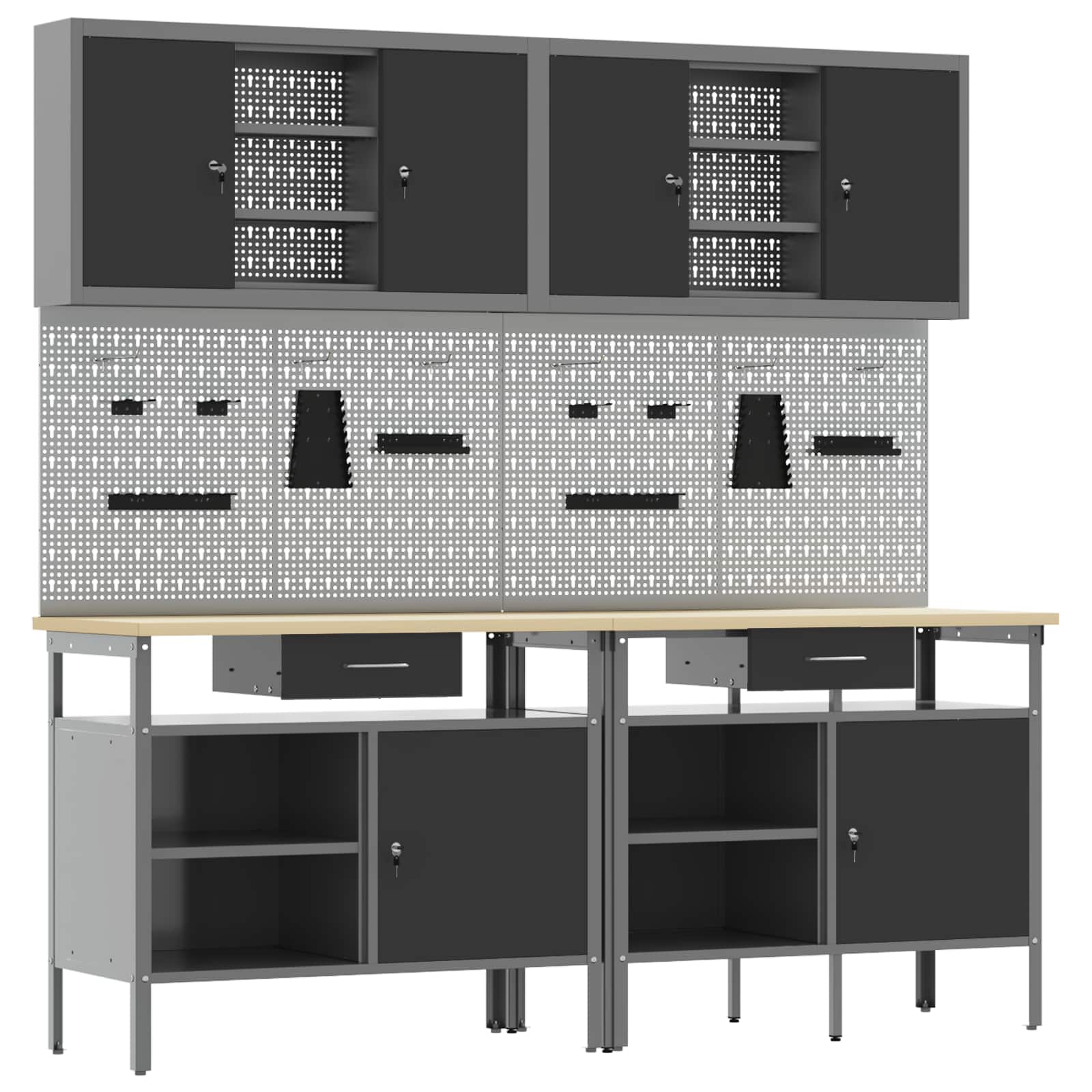 Werkbank-Set Mit Schubladen 2 Pcs Und Grau 200 X 55 X 85 Cm