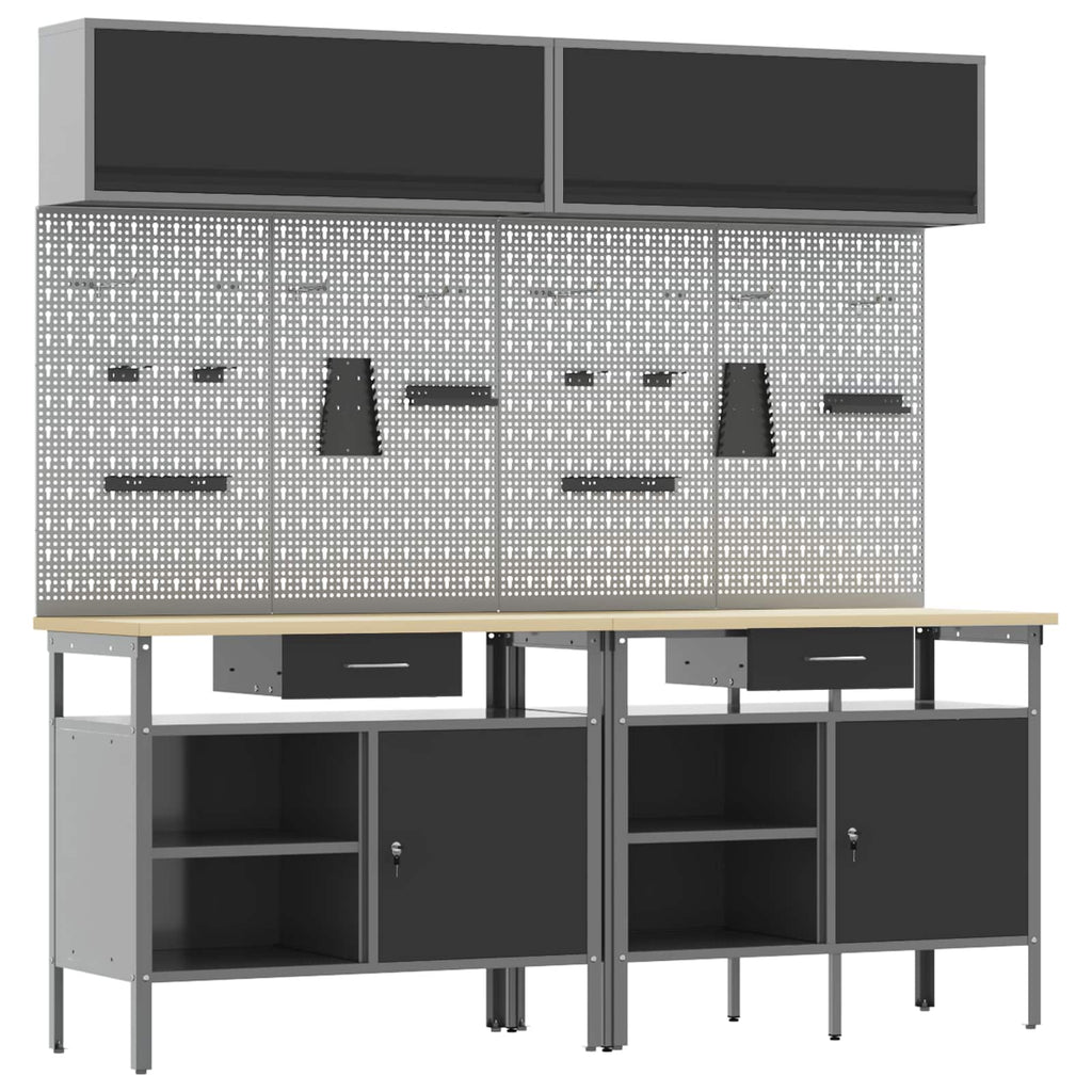 Werkbank-Set Mit Schubladen 2 Pcs Und Grau 200 X 55 X 85 Cm