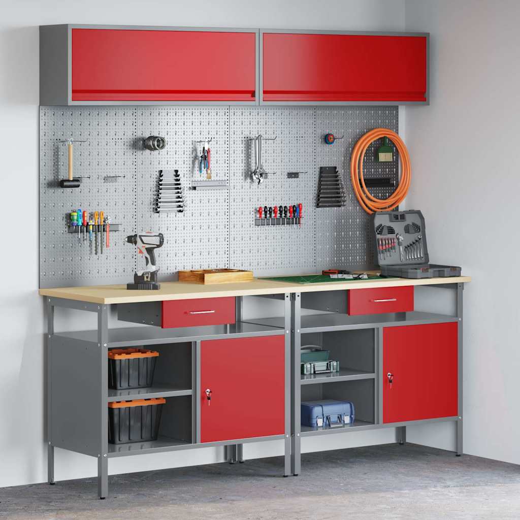 Werkbank-Set Mit Schubladen 2 Pcs Und Grau 200 X 55 X 85 Cm