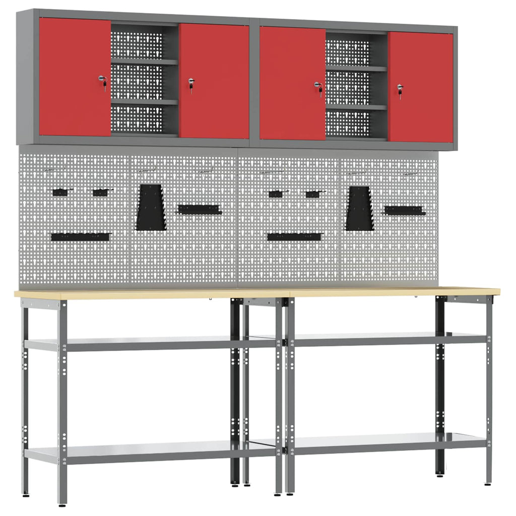 Werkbank-Set Mit Schubladen 2 Pcs Und Grau 200 X 55 X 85 Cm