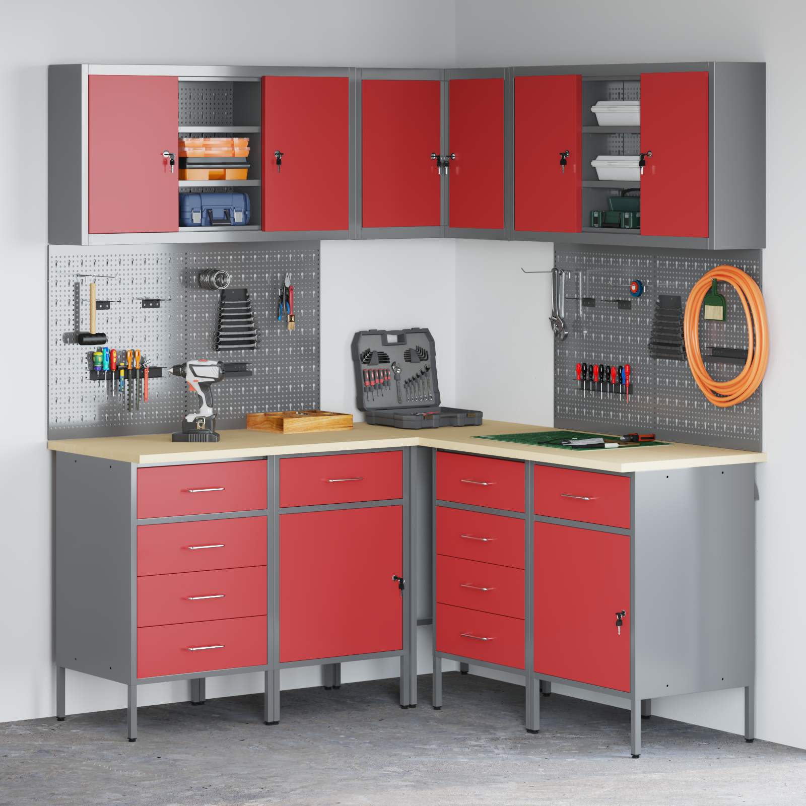 Arbeitsschrankset Mit Schubladen 5 Pcs Und Grau