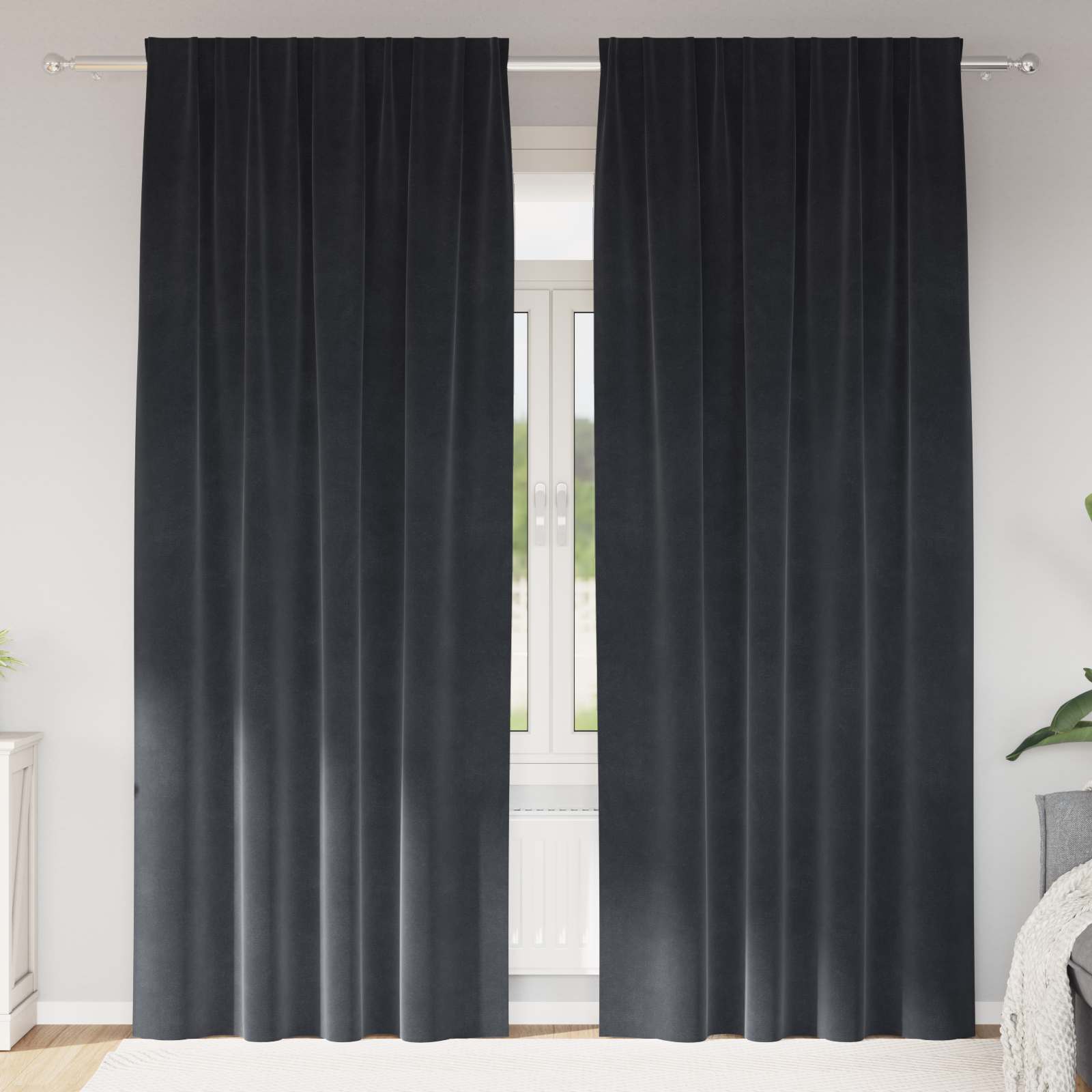 Verdunkelungsvorhänge 2 Pcs Samt Dunkelgrau