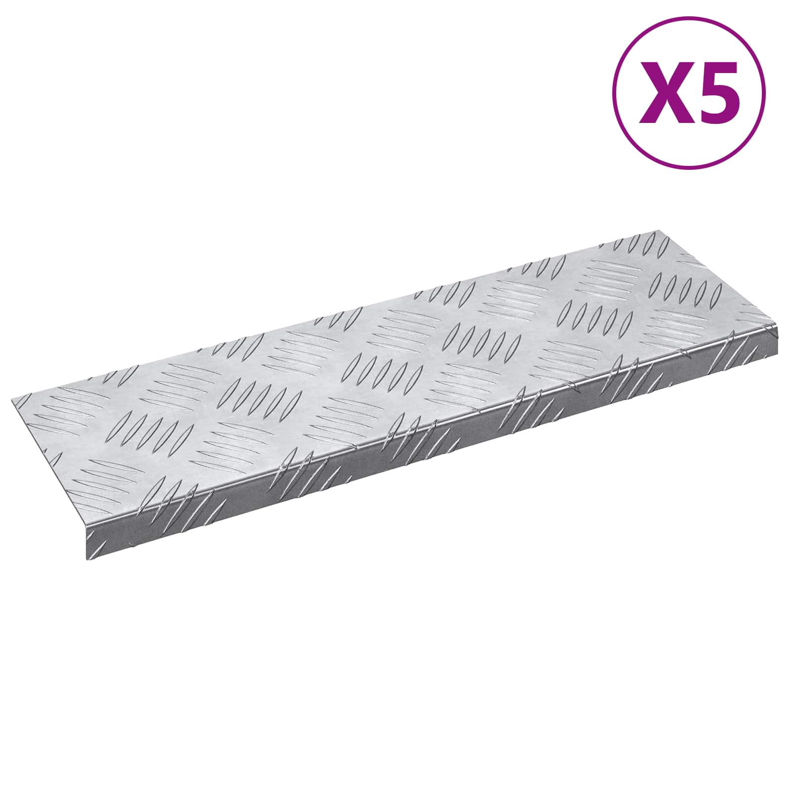 Treppe Tritt Halbmond 5 Pcs Silber 60 X 18 X 2,5 Cm Aluminium