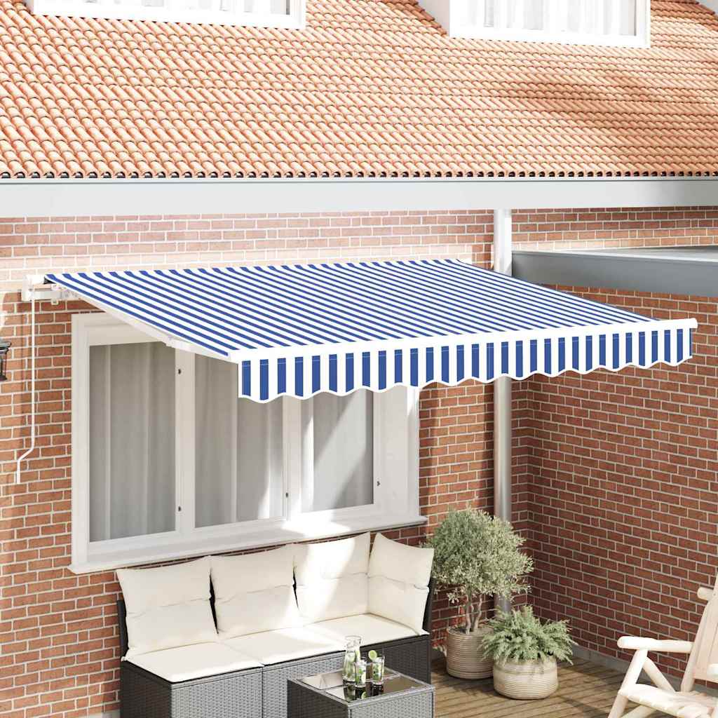 Einziehbare Markise Blau 300 X 200 Cm Stoff Blau Und Weiß (Weißer Rahmen)