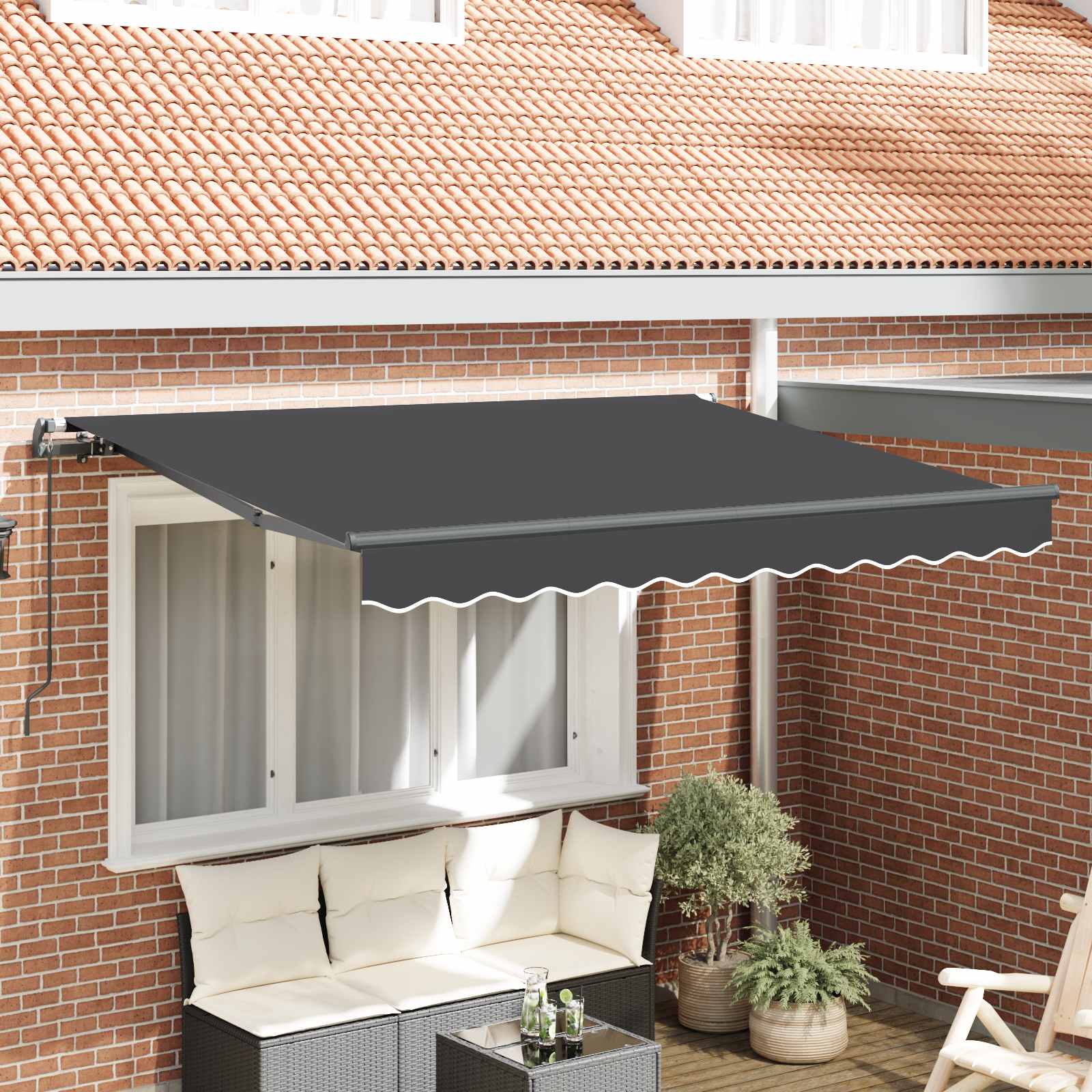 Einziehbare Markise Anthrazit 250 X 200 Cm Stoff Anthrazit (Rahmen Anthrazit)