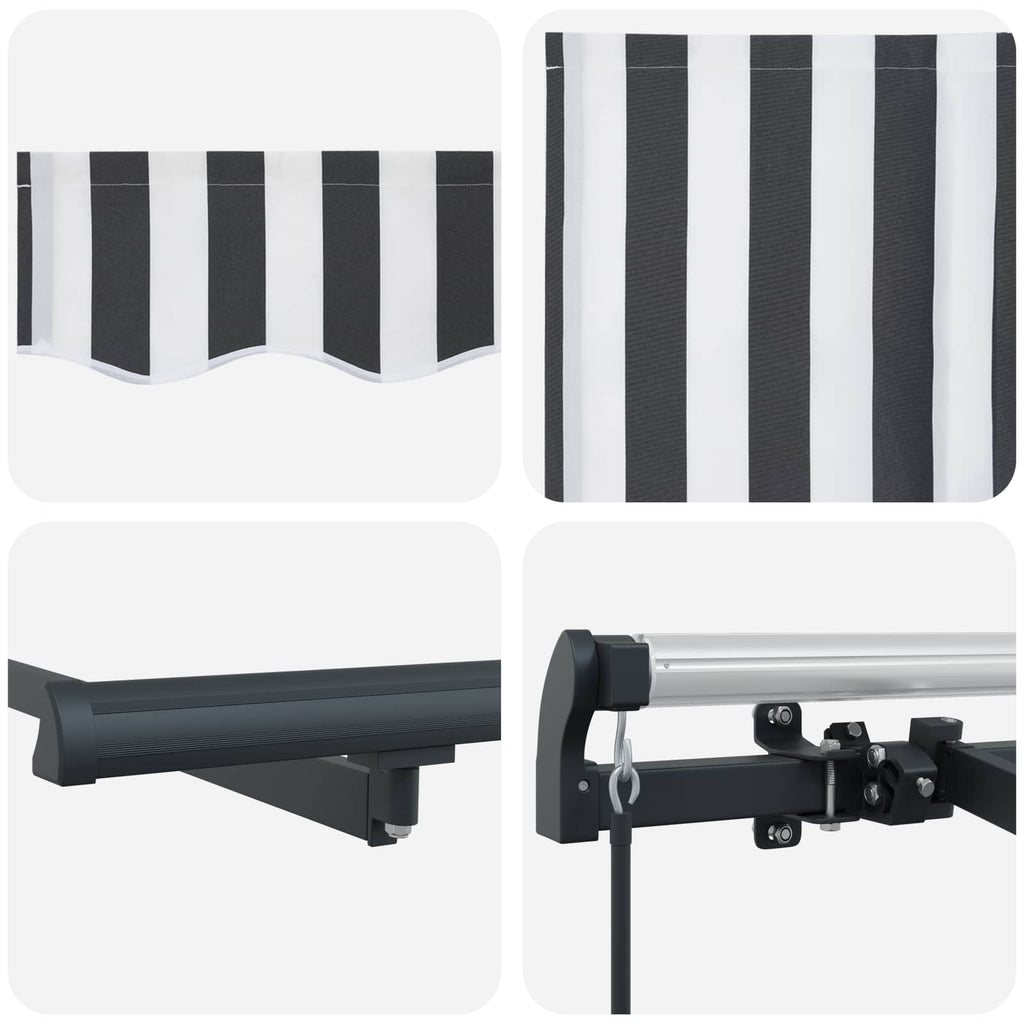 Einziehbare Markise Anthrazit 250 X 200 Cm Stoff Anthrazit Und Weiß (Rahmen Anthrazit)