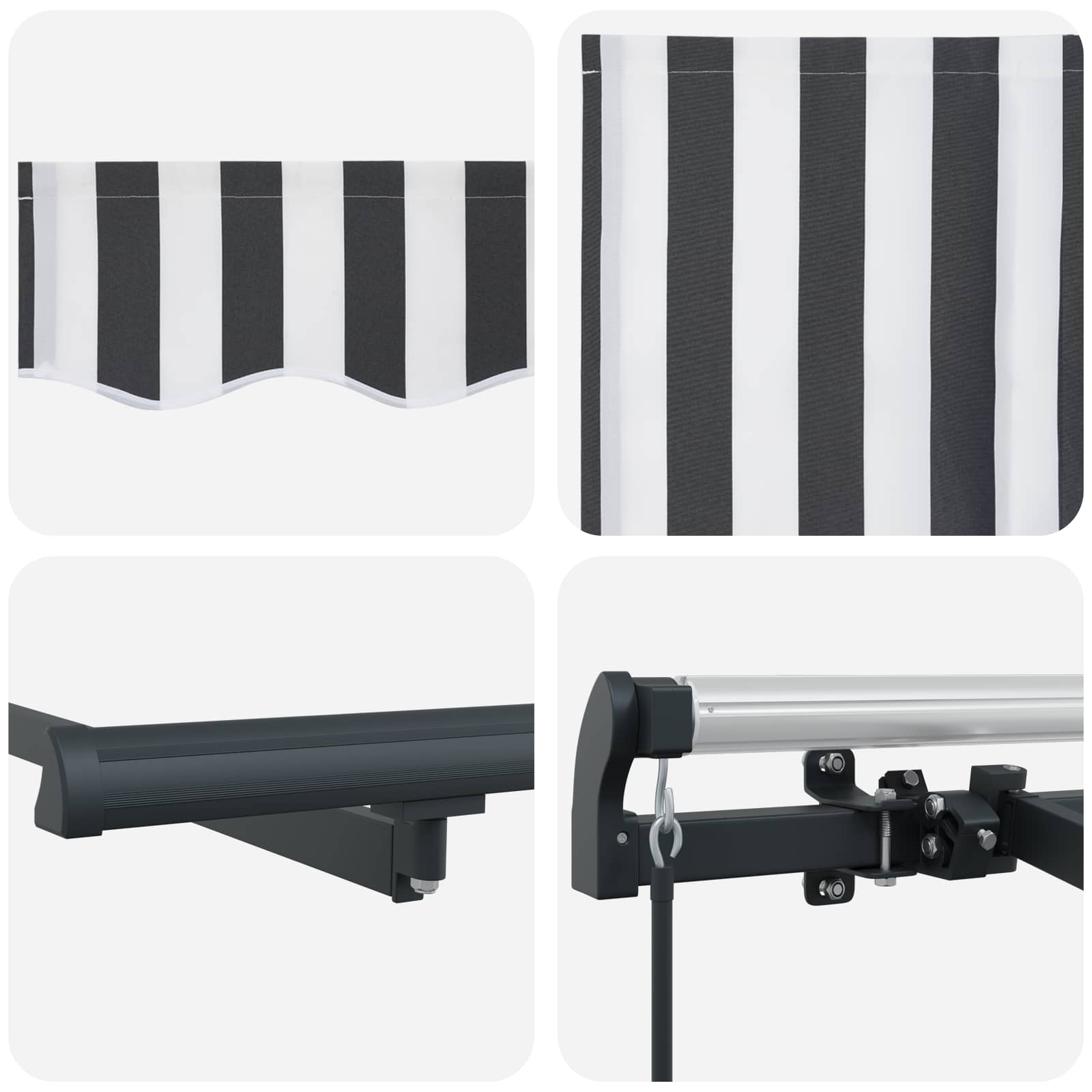 Einziehbare Markise Anthrazit 250 X 200 Cm Stoff Anthrazit Und Weiß (Rahmen Anthrazit)