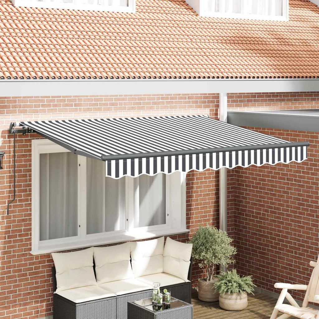 Einziehbare Markise Anthrazit 250 X 200 Cm Stoff Anthrazit Und Weiß (Rahmen Anthrazit)