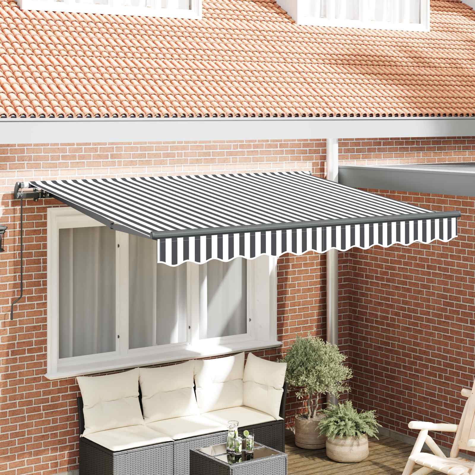 Einziehbare Markise Anthrazit 250 X 200 Cm Stoff Anthrazit Und Weiß (Rahmen Anthrazit)