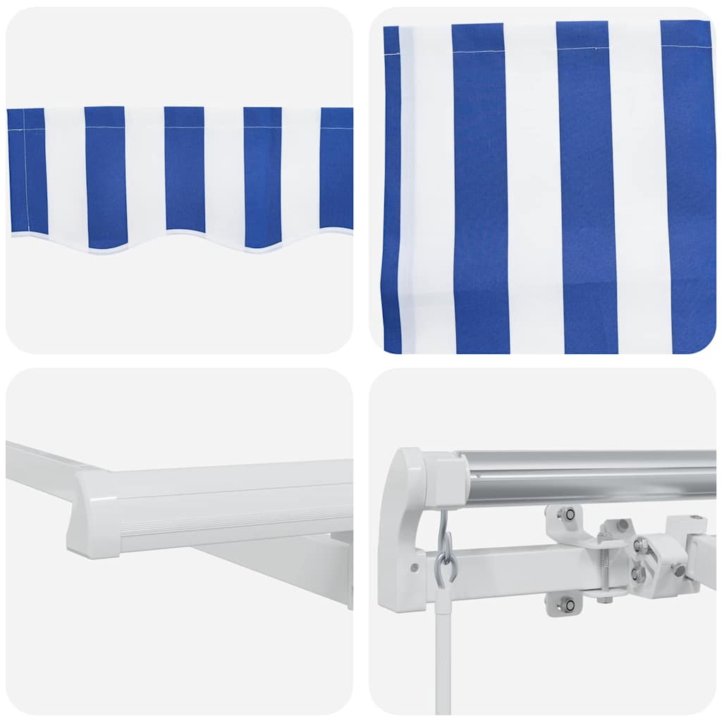 Einziehbare Markise Blau 300 X 200 Cm Stoff Blau Und Weiß (Weißer Rahmen)