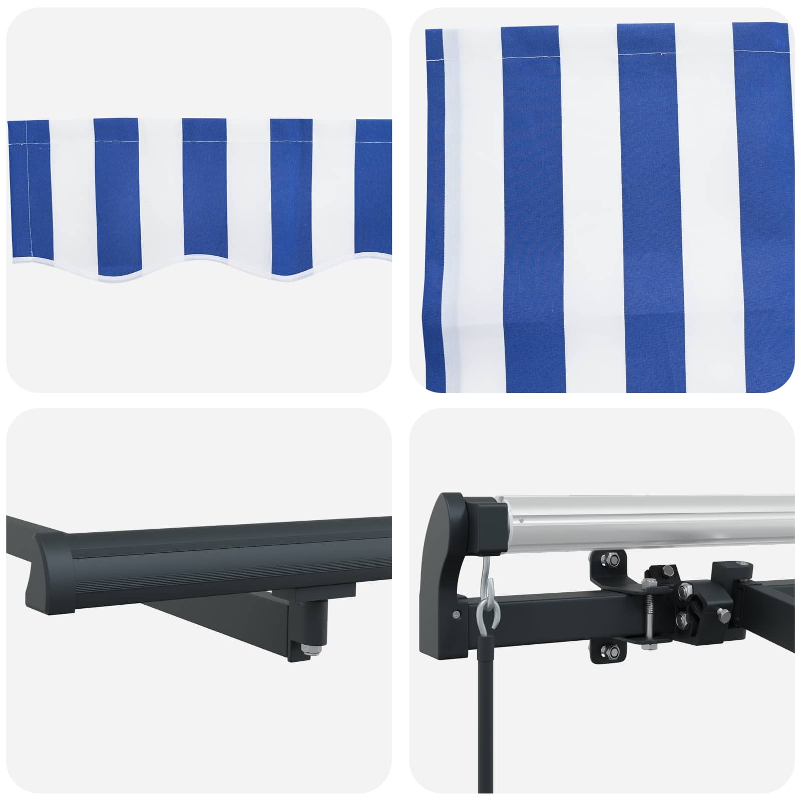Einziehbare Markise Blau 300 X 200 Cm Stoff Blau Und Weiß (Rahmen Anthrazit)