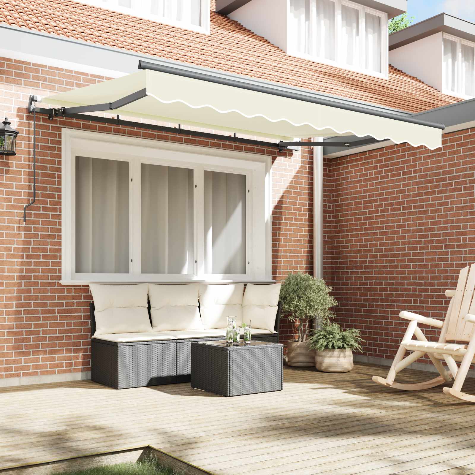 Einziehbare Markise Creme 300 X 200 Cm Stoff Creme (Anthrazit-Rahmen)