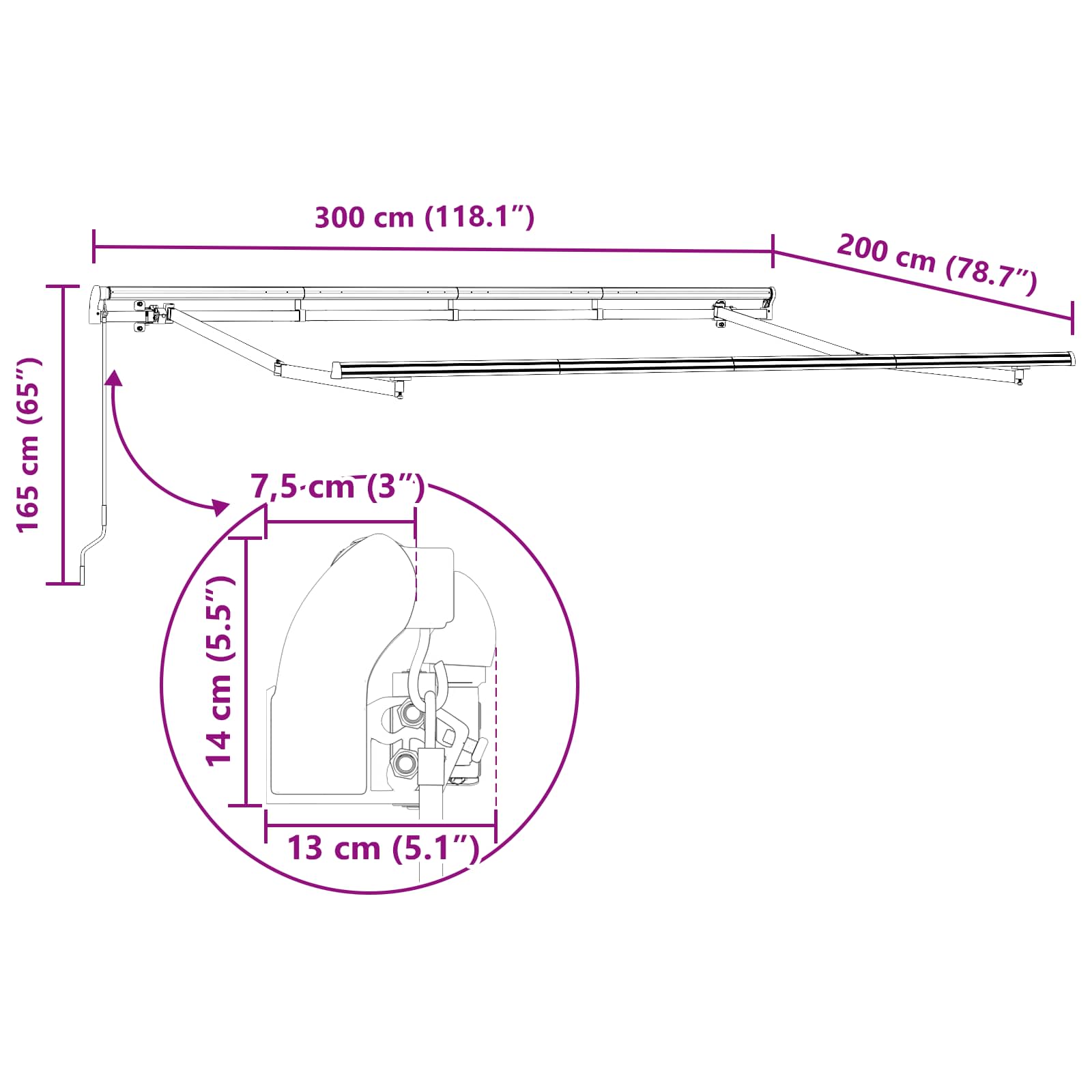 Einziehbare Markise Creme 300 X 200 Cm Stoff Creme (Anthrazit-Rahmen)