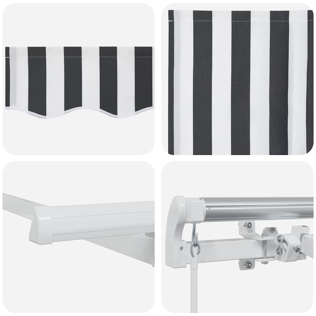 Einziehbare Markise Anthrazit 300 X 200 Cm Stoff Anthrazit Und Weiß (Weißer Rahmen)