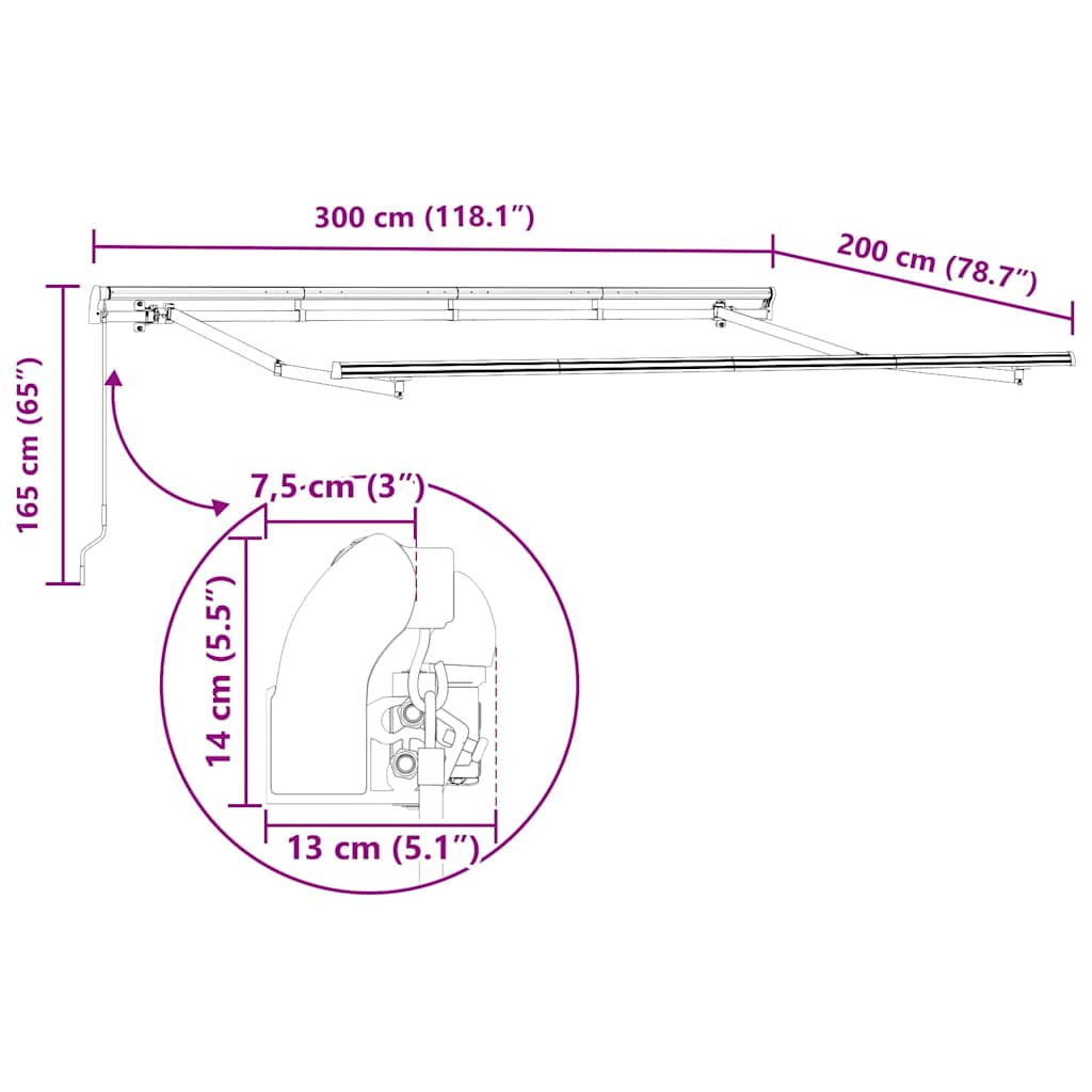 Einziehbare Markise Anthrazit 300 X 200 Cm Stoff Anthrazit Und Weiß (Weißer Rahmen)