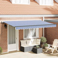 Einziehbare Markise Blau 300 X 200 Cm Stoff Blau Und Weiß (Rahmen Anthrazit)
