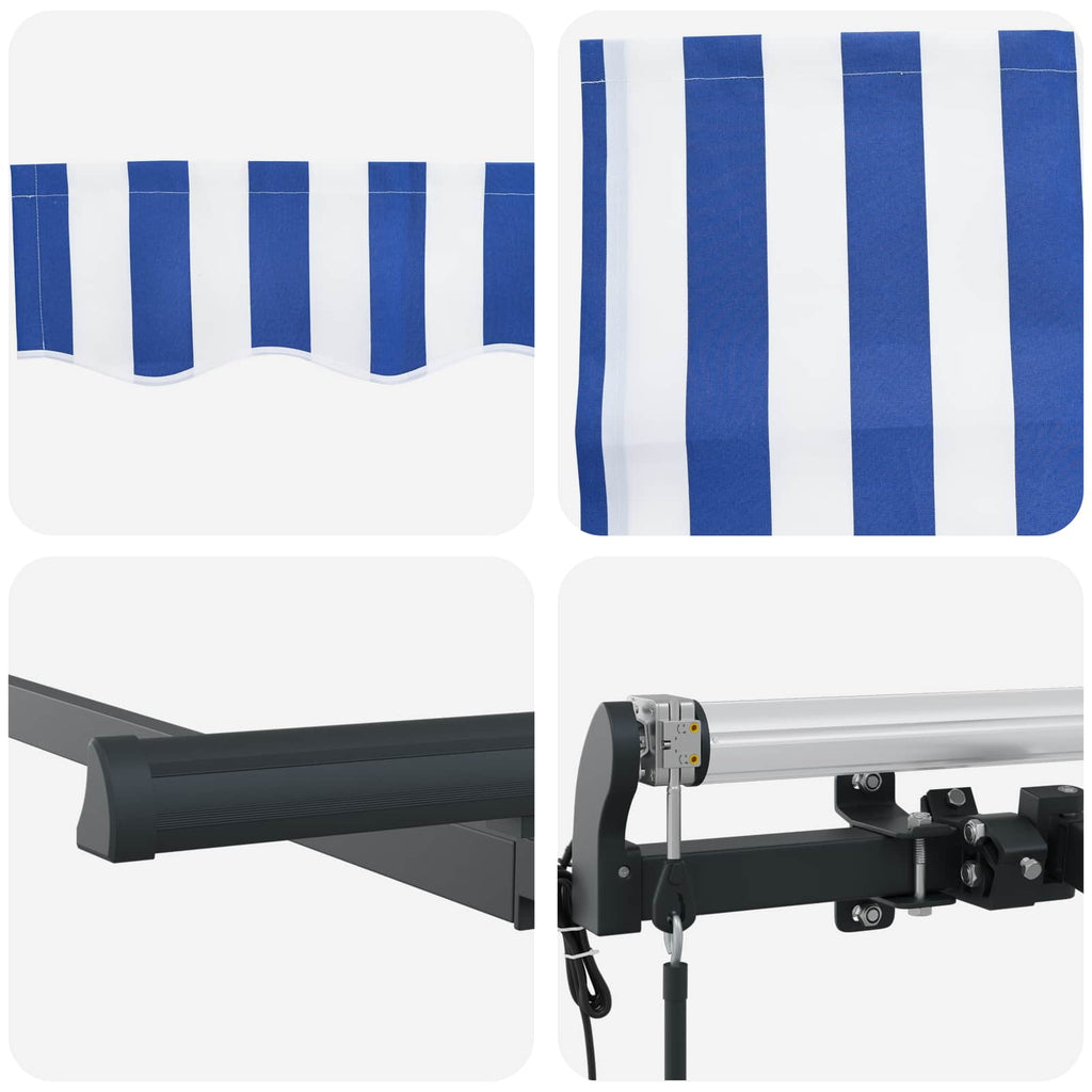 Einziehbare Markise Blau Und Weiß 350 X 200 Cm Creme (Anthrazit-Rahmen)