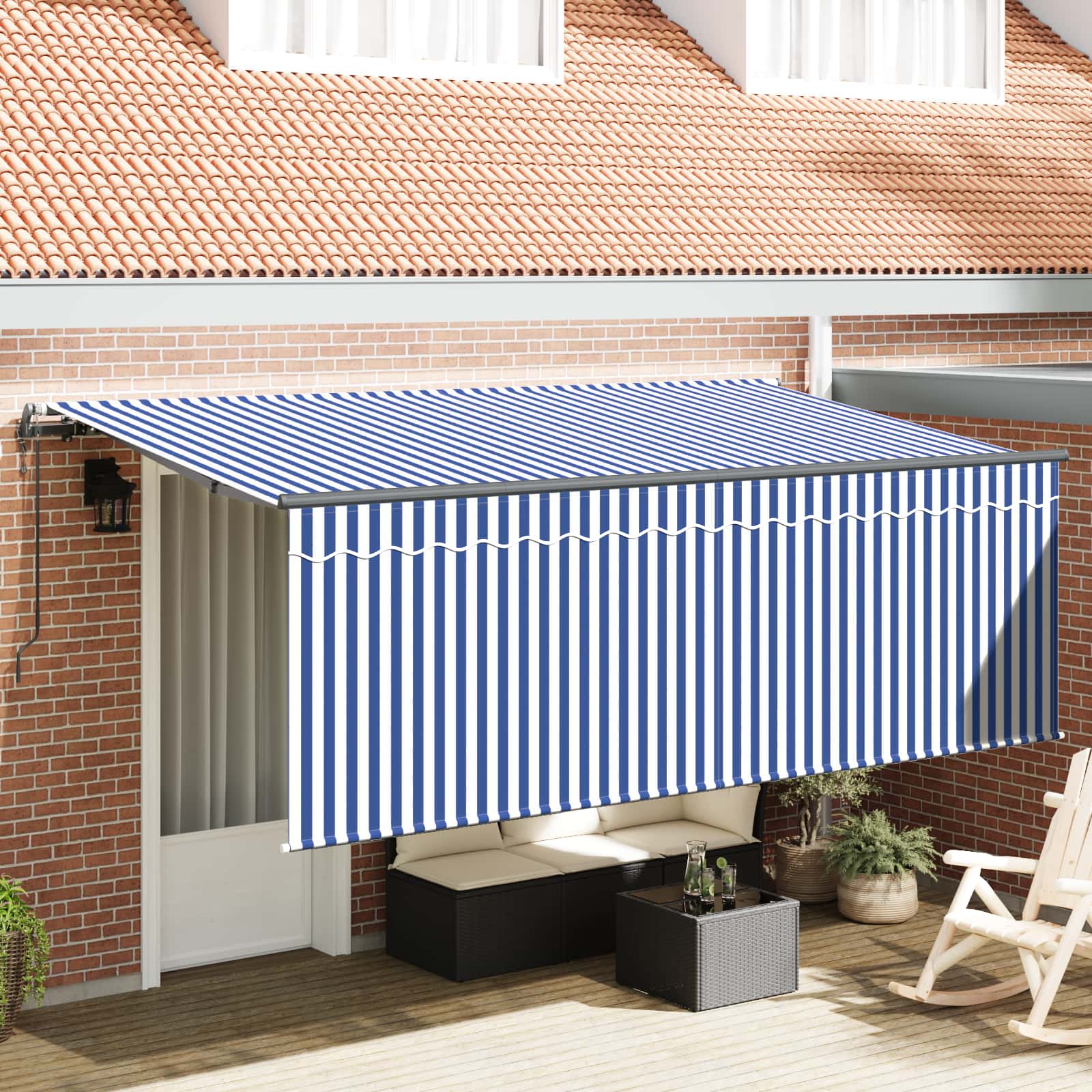 Einziehbare Markise Blau Und Weiß 350 X 200 Cm Creme (Anthrazit-Rahmen)