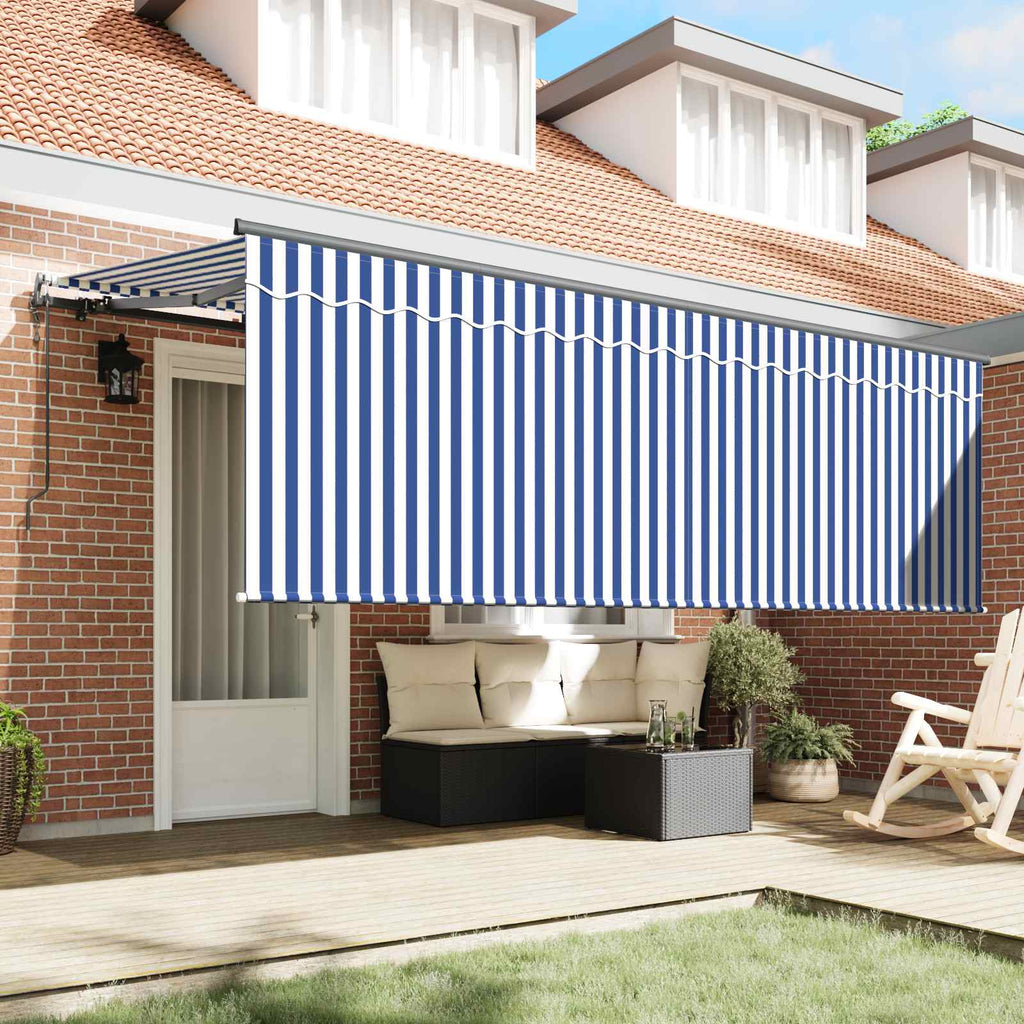 Einziehbare Markise Blau Und Weiß 350 X 200 Cm Creme (Anthrazit-Rahmen)
