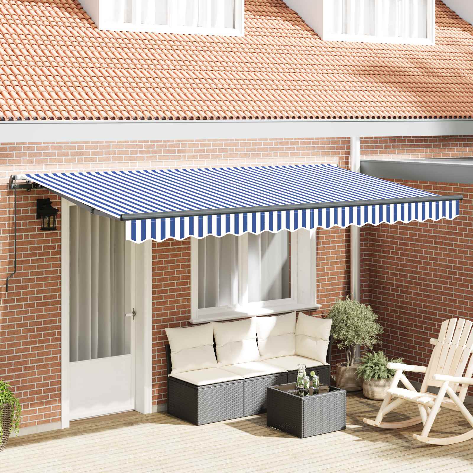 Einziehbare Markise Blau 300 X 200 Cm Stoff Blau Und Weiß (Rahmen Anthrazit)