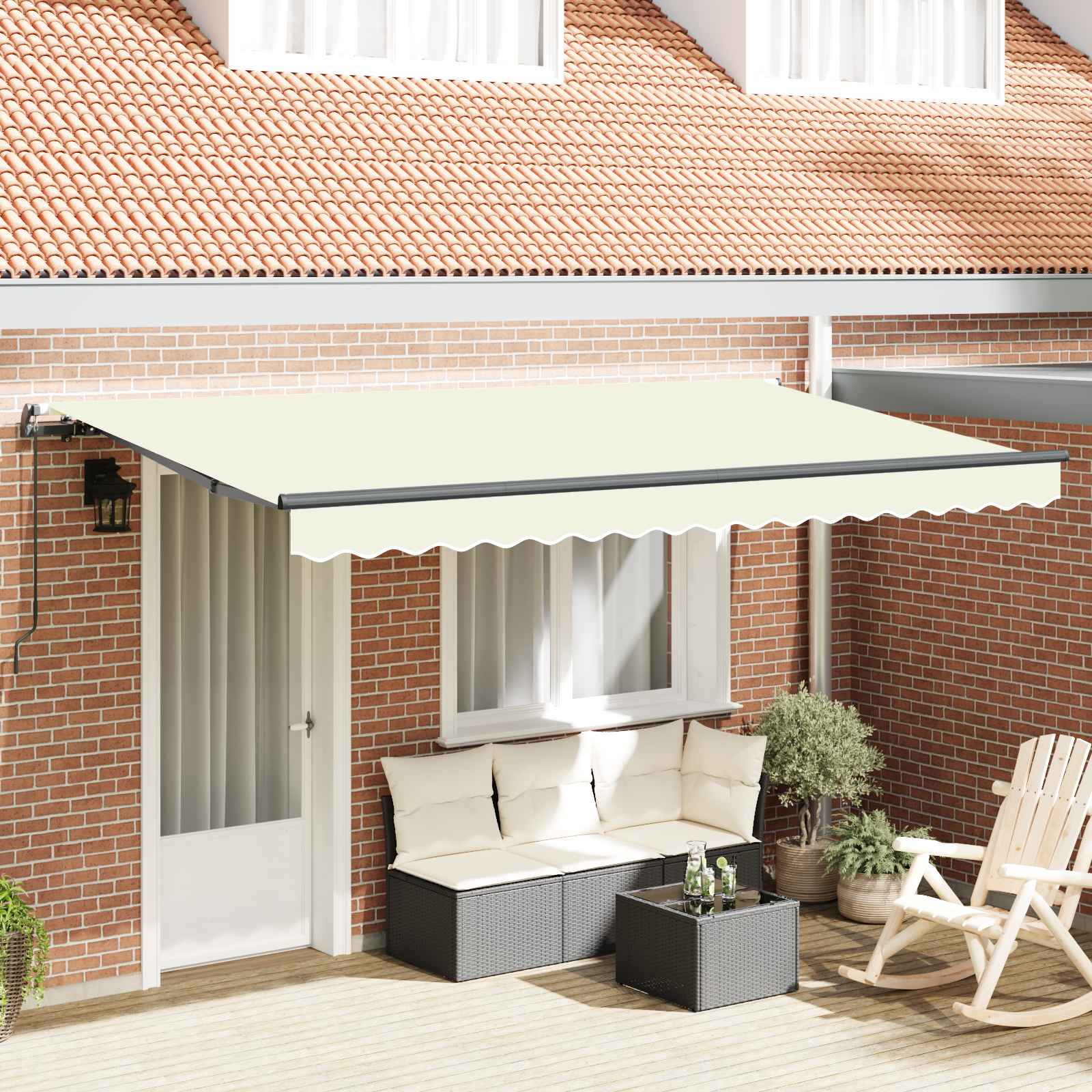 Einziehbare Markise Creme 300 X 200 Cm Stoff Creme (Anthrazit-Rahmen)