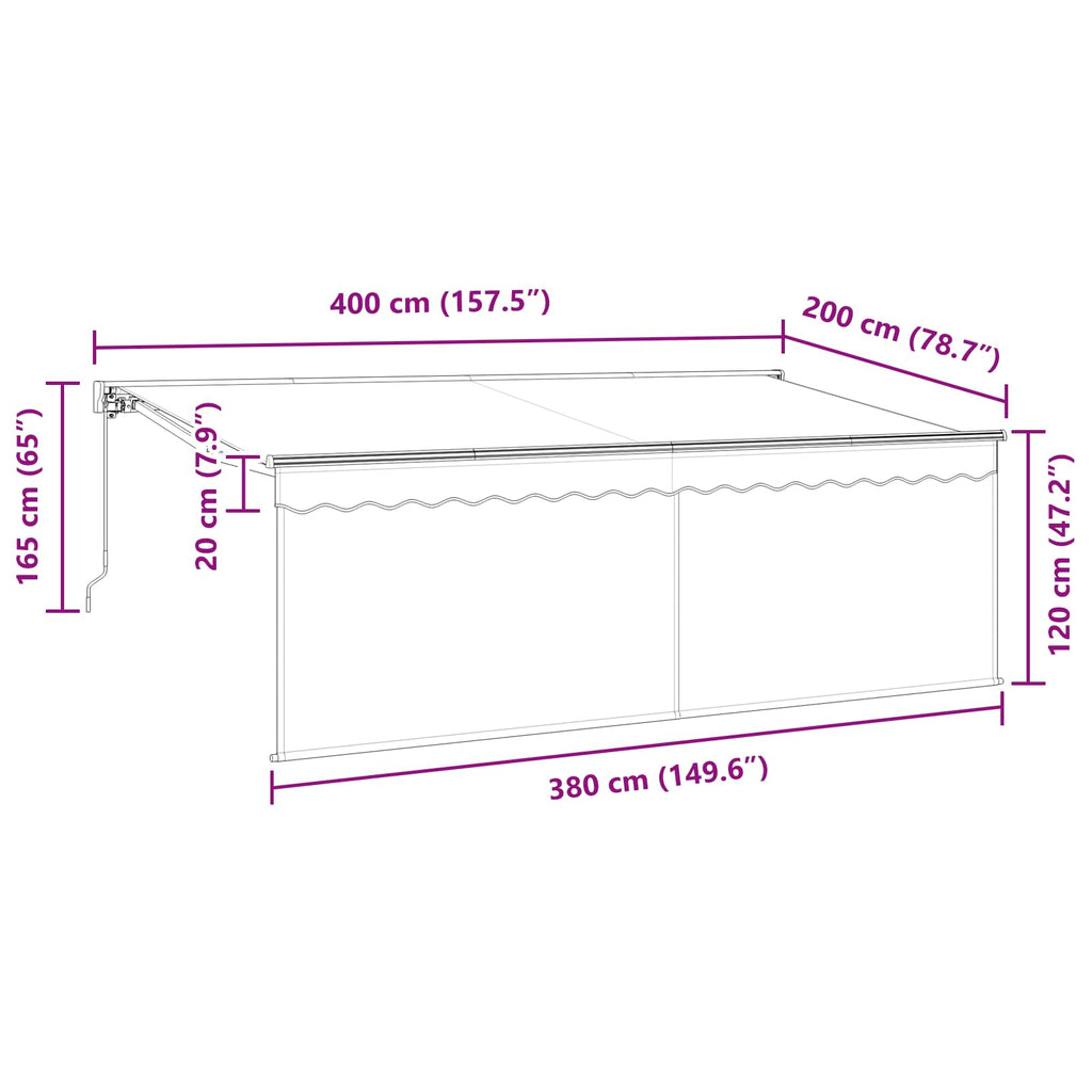 Einziehbare Markise Anthrazit 400 X 200 Cm Anthrazit (Rahmen Anthrazit)