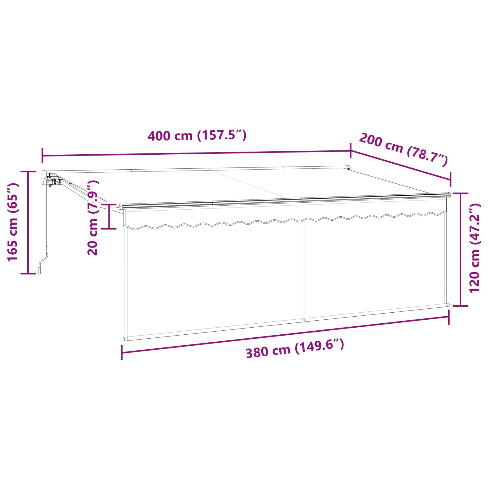 Einziehbare Markise Anthrazit 400 X 200 Cm Anthrazit (Rahmen Anthrazit)