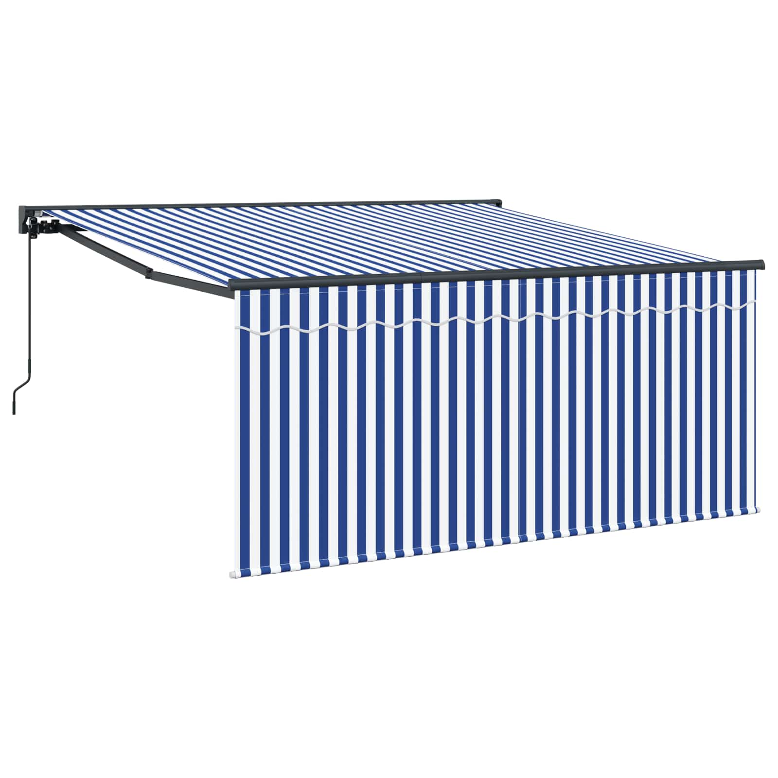 Einziehbare Markise Blau Und Weiß 300 X 250 Cm Blau Und Weiß (Rahmen Anthrazit)