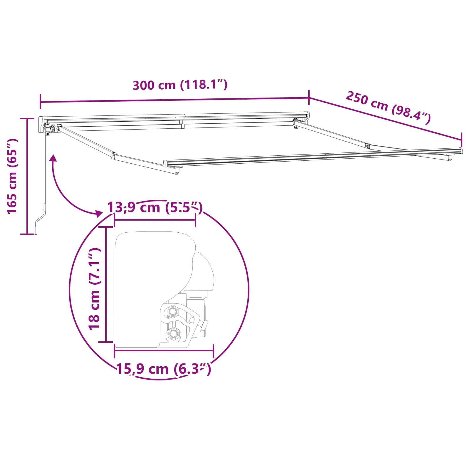 Einziehbare Markise Hellgrau 300 X 250 Cm Aluminium Und Stoff Hellgrau (Anthrazit Rahmen)