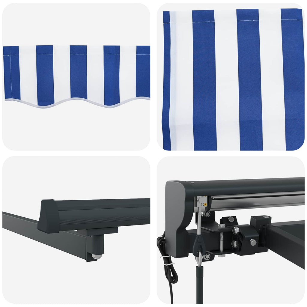 Einziehbare Markise Blau Und Weiß 350 X 250 Cm Blau Und Weiß (Rahmen Anthrazit)