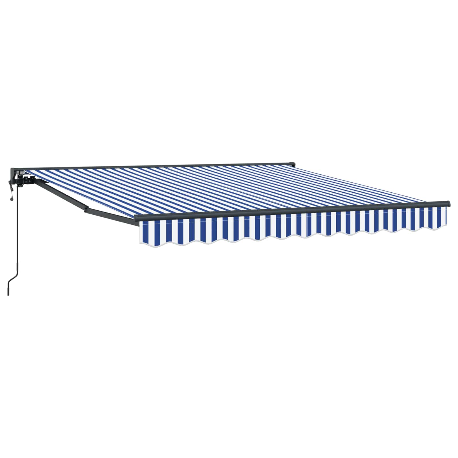 Einziehbare Markise Blau Und Weiß 350 X 250 Cm Blau Und Weiß (Rahmen Anthrazit)