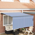 Einziehbare Markise Blau Und Weiß 350 X 250 Cm Blau Und Weiß (Rahmen Anthrazit)