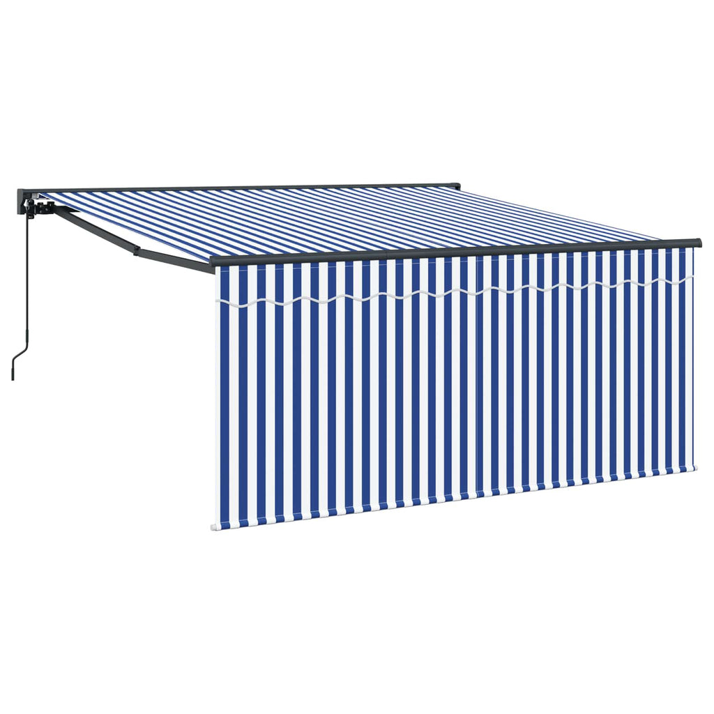 Einziehbare Markise Blau Und Weiß 350 X 250 Cm Blau Und Weiß (Rahmen Anthrazit)