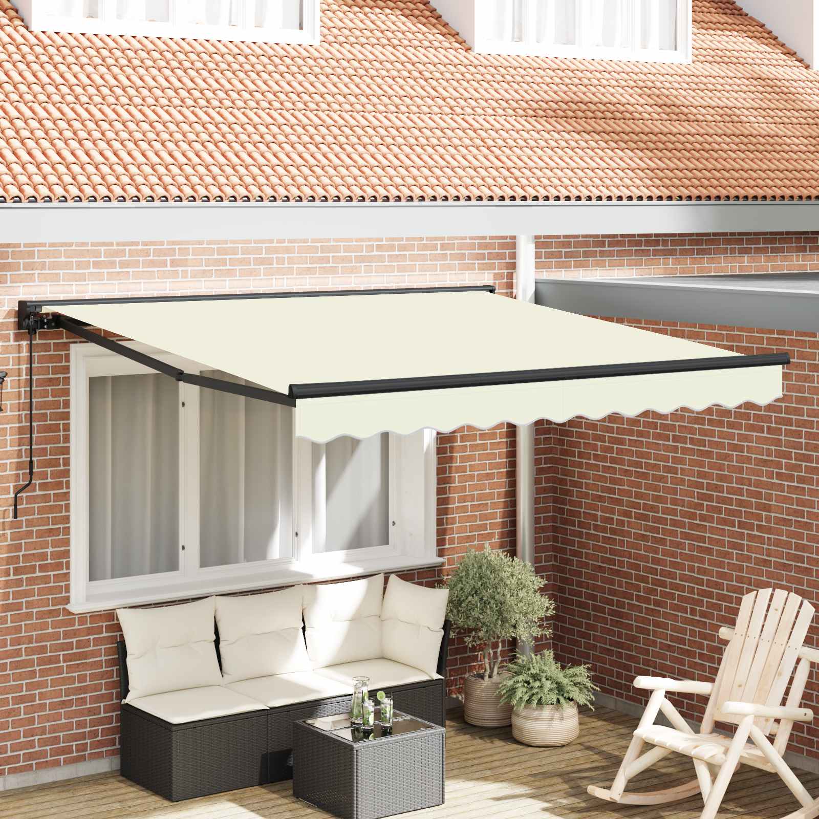 Markisenrahmen Creme 400 X 300 Cm Polyester Mit Pu-Beschichtung Creme (Anthrazit-Rahmen)